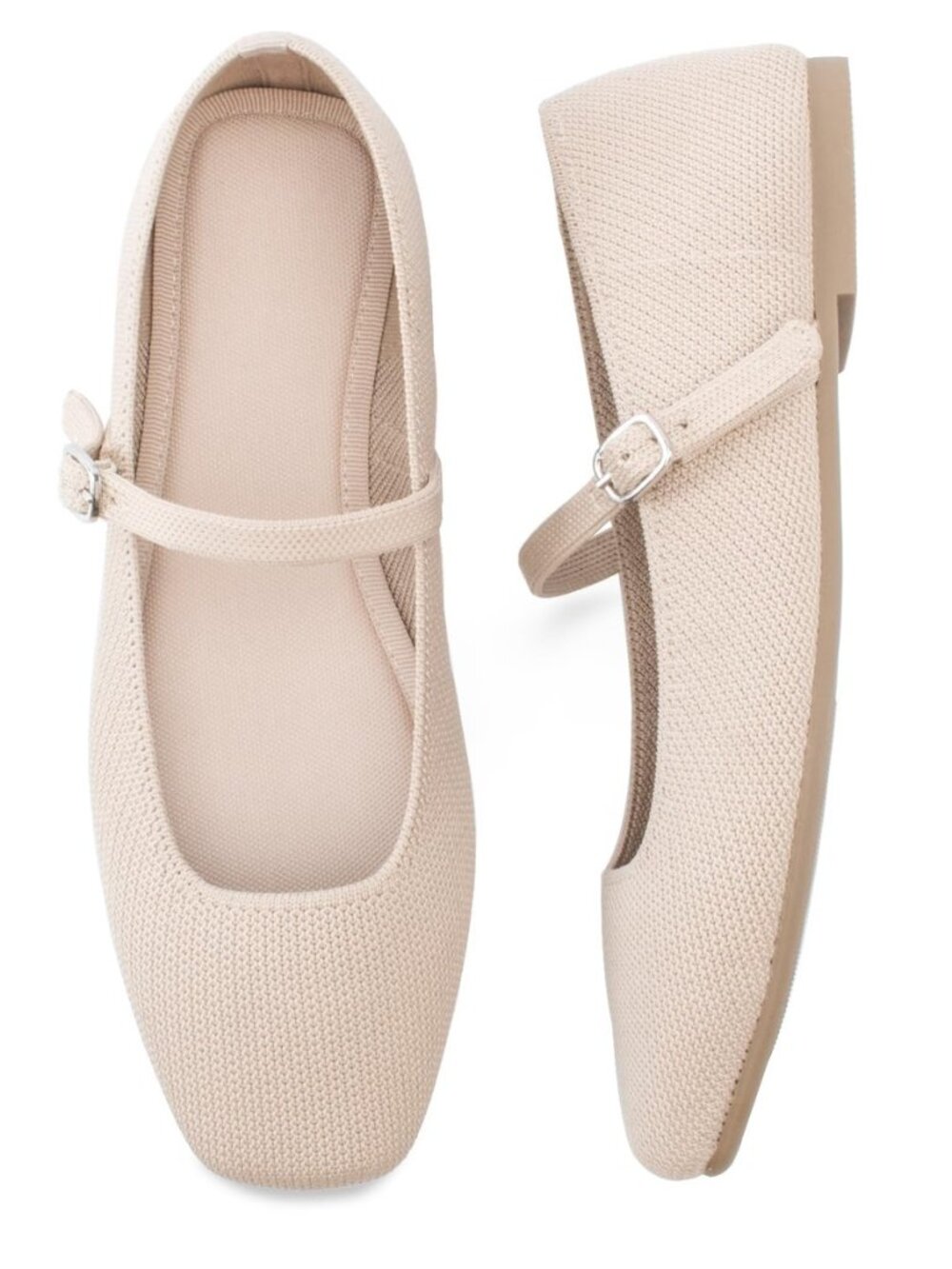 Knit Flats for Women Square Toe Flats Casual Ballet Flats with Ankle Strap,Mary